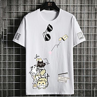 Men's Unisex Tee T shirt Hot Stamping Cat Graphic Prints Animal Plus Size Print Short Sleeve Casual Tops Cotton Basic Fashion Designer Big and Tall White Black Lightinthebox