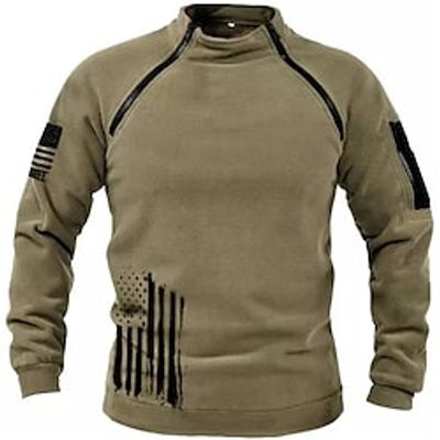 Men's Pullover Quarter Zipper Sweatshirt Blue Khaki Dark Gray Brown High Neck Graphic Prints National Flag Zipper Print Casual Daily Sports 3D Print Basic Casual Big and Tall Spring   Fall Clothing miniinthebox