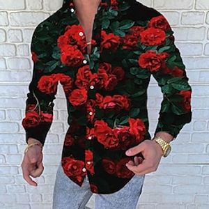 Men's Shirt Graphic Shirt Tartan Standing Collar Red Blue Orange Going out golf shirts Long Sleeve Patchwork 3D Print Clothing Apparel Designer Punk  Gothic miniinthebox