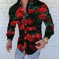 Men's Shirt Graphic Shirt Tartan Standing Collar Red Blue Orange Going out golf shirts Long Sleeve Patchwork 3D Print Clothing Apparel Designer Punk  Gothic miniinthebox - thumbnail