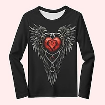 Valentines Girls' 3D Heart Tee Shirt Long Sleeve 3D Print Spring Fall Punk Cool Designer Polyester Kids 3-12 Years Crew Neck Outdoor Casual Daily Regular Fit Lightinthebox