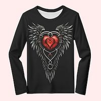 Valentines Girls' 3D Heart Tee Shirt Long Sleeve 3D Print Spring Fall Punk Cool Designer Polyester Kids 3-12 Years Crew Neck Outdoor Casual Daily Regular Fit miniinthebox