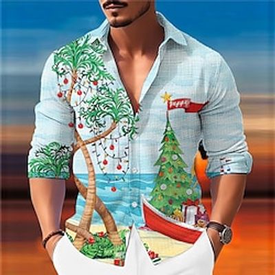 Santa Claus Beach Party Hawaiian Casual Men's Shirt Linen Shirt Christmas Daily Wear Going out Fall Winter Turndown Long Sleeve Sky Blue 5XL Shirt Lightinthebox Santa Claus Beach Party Hawaiian Casual Men's Shirt Linen Shirt Christmas Daily Wear Going out Fall Winter Turndown Long Sleeve Sky Blue 5XL Shirt Lightinthebox