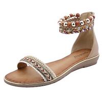 Women's Sandals Boho Bohemia Beach Gladiator Sandals Roman Sandals Flat Heel Round Toe Open Toe Elegant Casual Daily Office Walking Shoes PU Leather Zipper Spring Summer Solid Colored Almond Black Lightinthebox - thumbnail