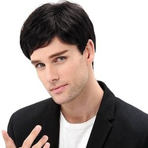 Synthetic Wig Natural Straight Short Bob Machine Made Wig 8 inch Natural Black #1B Synthetic Hair 8-9 inch Men's Classic Comfy Fluffy Natural Black  Daily Wear Lightinthebox