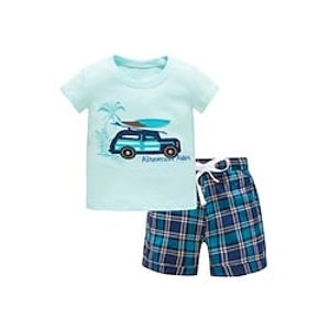 2 Pieces Kids Boys T-shirt  Shorts Outfit Cartoon Number Short Sleeve Set Casual Adorable Daily Summer Spring 7-13 Years Blue Lightinthebox