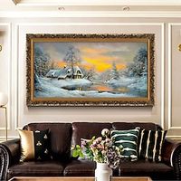 Handmade Oil Painting Canvas Wall Art Decoration Classical Landscape Village Snow Scene for Home Decor Rolled Frameless Unstretched Painting Christmas Gift miniinthebox - thumbnail