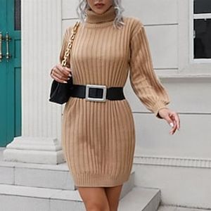 Women's Sweater Dress Winter Dress Sheath Dress Green Khaki Long Sleeve Pure Color Knit Winter Fall Turtleneck Stylish Classic 2022 S M L Winter Dress miniinthebox