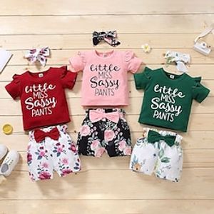 2 Pieces Toddler Girls' Easter Cartoon Shorts Suit Set Short Sleeve Daily Casual 3-7 Years Summer Pink Wine Green Lightinthebox