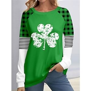Women's Sweatshirt Pullover Shamrock St.Patrick's Day Holiday Print Patchwork Black White Green Fashion Streetwear Round Neck Long Sleeve Micro-elastic Spring Lightinthebox