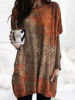 Casual Vintage Print Crew Neck Pocket Long Sleeve T-Shirt
