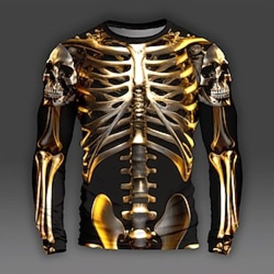 Graphic Skull Skeleton Skulls Daily Designer Artistic Men's 3D Print Party Casual Holiday T shirt Gold Long Sleeve Crew Neck Shirt Spring   Fall Clothing Apparel Normal S M L XL XXL XXXL Lightinthebox