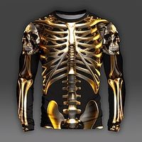 Graphic Skull Skeleton Skulls Daily Designer Artistic Men's 3D Print Party Casual Holiday T shirt Gold Long Sleeve Crew Neck Shirt Spring   Fall Clothing Apparel Normal S M L XL XXL XXXL Lightinthebox - thumbnail