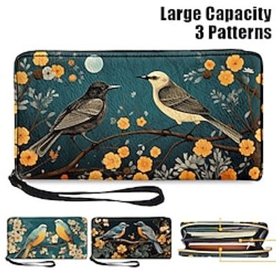 Women's Wallet Coin Purse Credit Card Holder Wallet PU Leather Shopping Daily Holiday Zipper Large Capacity Durable Bird Flower Black Light Green Dark Green Lightinthebox