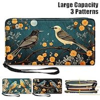 Women's Wallet Coin Purse Credit Card Holder Wallet PU Leather Shopping Daily Holiday Zipper Large Capacity Durable Bird Flower Black Light Green Dark Green Lightinthebox - thumbnail