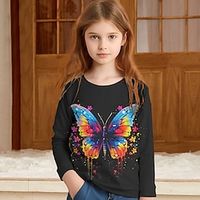 Girls' 3D Butterfly Tee Shirt Long Sleeve 3D Print Spring Fall Active Fashion Cute Polyester Kids 3-12 Years Crew Neck Outdoor Casual Daily Regular Fit miniinthebox