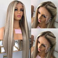 Highlight 13x4 Lace Front Wig Brazilian Remy Human Hair Silky Straight Ash Blonde Wig with Baby Hair With Bleached Knots Pre-Plucked For Women Lightinthebox