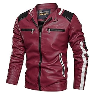Men's Faux Leather Jacket Biker Jacket Outdoor Daily Wear Warm Fall Winter Plain Fashion Streetwear Lapel Regular Red White Jacket Lightinthebox Men's Faux Leather Jacket Biker Jacket Outdoor Daily Wear Warm Fall Winter Plain Fashion Streetwear Lapel Regular Red White Jacket Lightinthebox