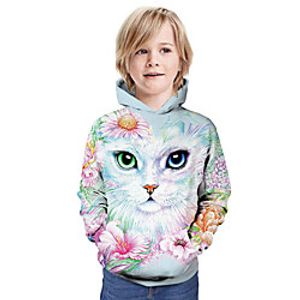 Kids Boys' Hoodie  Sweatshirt Long Sleeve Cat Floral Graphic Animal Unisex Print Blue Children Tops Summer Active Christmas Regular Fit 3-13 Years Lightinthebox