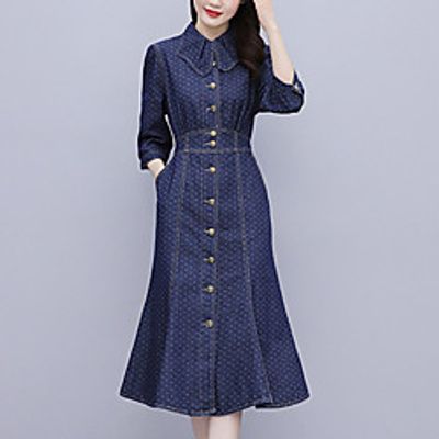 Women's A Line Dress Midi Dress Blue Long Sleeve Solid Color Pocket Button Fall Summer Shirt Collar Stylish Elegant Casual 2022 S M L XL XXL 3XL Lightinthebox Women's A Line Dress Midi Dress Blue Long Sleeve Solid Color Pocket Button Fall Summer Shirt Collar Stylish Elegant Casual 2022 S M L XL XXL 3XL Lightinthebox