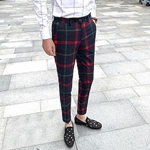 Men's Chinos Trousers Jogger Pants Plaid Dress Pants Chino Pants Front Pocket Plaid Checkered Lattice Tartan Comfort Business Casual Daily Basic Streetwear Blue Gold Micro-elastic Lightinthebox