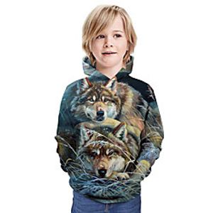 Kids Boys' Hoodie  Sweatshirt Long Sleeve Wolf 3D Print Animal Print Green Children Tops Summer Active Daily Wear Regular Fit 3-13 Years miniinthebox