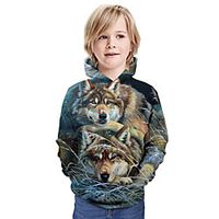 Kids Boys' Hoodie  Sweatshirt Long Sleeve Wolf 3D Print Animal Print Green Children Tops Summer Active Daily Wear Regular Fit 3-13 Years miniinthebox - thumbnail
