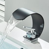Waterfall Bathroom Faucet Sink Mixer Basin Taps, Arc Spout Single Handle Washroom Faucet Deck Mounted with Cold and Hot Hose Black Chrome White Lightinthebox - thumbnail