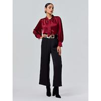 Satin Solid Blouse Straight Full Length Casual Pants Two Piece Set