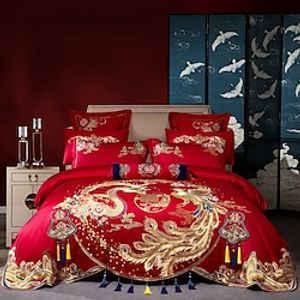 Soft and comfortable wedding four-piece set big red cotton pure cotton embroidery wedding bedding festive wedding Lightinthebox