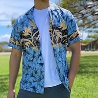 Men's Hawaiian Shirt Button Up Shirt Casual Shirt Camp Shirt Beach shirt Color Block Turndown Light Yellow Blue Green Street Vacation Short Sleeve Button-Down Print Clothing Apparel Fashion Hawaiian Lightinthebox - thumbnail