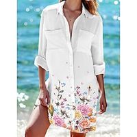 Women's Shirt Dress Casual Dress Floral Button Pocket Shirt Collar Mini Dress Streetwear Street Holiday Long Sleeve Loose Fit Pink Red Summer Spring S M L XL 2XL Lightinthebox - thumbnail