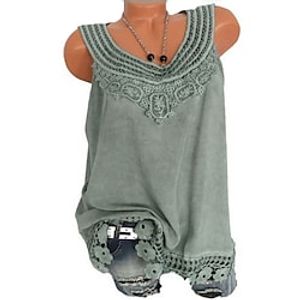 Women's Plus Size Tops Blouse T shirt Tee Plain Ruffle Mesh Sleeveless Crewneck Streetwear Daily Vacation Cotton Spring Summer Wine Dark Blue Lightinthebox