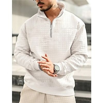 Men's Sweatshirt Quarter Zip Sweatshirt White Standing Collar Plain Sports  Outdoor Daily Holiday Streetwear Basic Casual Spring   Fall Clothing Apparel Hoodies Sweatshirts  miniinthebox