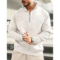 Men's Sweatshirt Quarter Zip Sweatshirt White Standing Collar Plain Sports  Outdoor Daily Holiday Streetwear Basic Casual Spring   Fall Clothing Apparel Hoodies Sweatshirts  miniinthebox - thumbnail