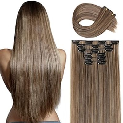 Clip in Hair Extensions 6PCS Brown Hair Extensions 24 Thick Long Straight Synthetic Hairpieces for Women miniinthebox