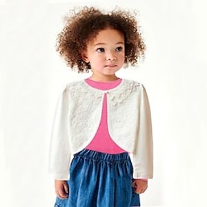 Kids Girls' Cardigan Solid Color Outdoor Long Sleeve Lace Vacation 7-13 Years Spring White Pink Lightinthebox