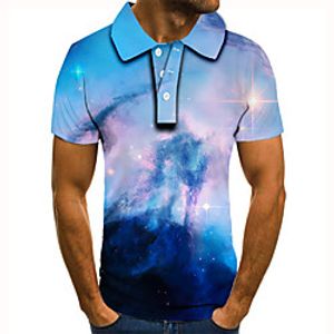 Men's Polo 3D Print Graphic Prints Starry Sky Button-Down Short Sleeve Street Tops Casual Fashion Cool Blue Lightinthebox