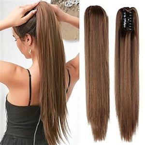 Synthetic Long Straight Ponytail Hair Extensions 22 Inch Claw Jaw Clip In Hair Extensions For Women Synthetic Fiber Hairpieces miniinthebox