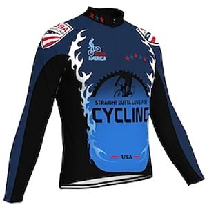 21Grams Men's Cycling Jersey Long Sleeve Bike Top with 3 Rear Pockets Mountain Bike MTB Road Bike Cycling Breathable Quick Dry Moisture Wicking Reflective Strips Blue American  USA Polyester Spandex Lightinthebox