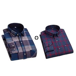 Men's As Picture Dress Shirt Button Up Shirt Sets Long Sleeve Lapel Office  Career Going out Plaid Basic Polyester Spring   Fall Lightinthebox