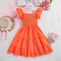 Kids Girls' Dress Solid Color Sleeveless Party Outdoor Casual Fashion Daily Casual Polyester Summer Spring 2-12 Years Orange color Lightinthebox