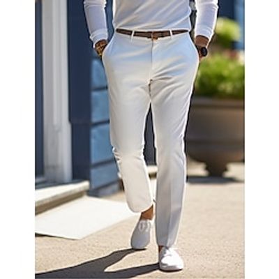 Men's Dress Pants Trousers Suit Pants Button Front Pocket Straight Leg Plain Comfort Breathable Business Daily Holiday Fashion Chic Modern Black White miniinthebox Men's Dress Pants Trousers Suit Pants Button Front Pocket Straight Leg Plain Comfort Breathable Business Daily Holiday Fashion Chic Modern Black White miniinthebox