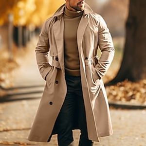 Men's Winter Coat Trench Coat Office  Career Daily Wear Winter Polyester Thermal Warm Windbreaker Outerwear Clothing Apparel Fashion Warm Ups Plain Lapel Double Breasted Lightinthebox