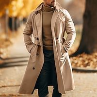 Men's Winter Coat Trench Coat Office  Career Daily Wear Winter Polyester Thermal Warm Windbreaker Outerwear Clothing Apparel Fashion Warm Ups Plain Lapel Double Breasted Lightinthebox - thumbnail