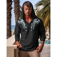 Men's Shirt Linen Shirt Summer Shirt Beach Shirt Black White Khaki Long Sleeve Solid Color Collarless Street Daily Clothing Apparel Hooded Lightinthebox