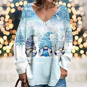 Christmas Shirt Women's T shirt Tee Santa's Helper Pink Blue Purple Print Long Sleeve Christmas Weekend Festival  Holiday V Neck Regular Fit Spring   Fall Lightinthebox