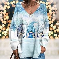 Christmas Shirt Women's T shirt Tee Santa's Helper Pink Blue Purple Print Long Sleeve Christmas Weekend Festival  Holiday V Neck Regular Fit Spring   Fall Lightinthebox - thumbnail