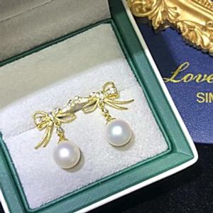 Women's White Pearl Drop Earrings Chandelier Bowknot Simple Dangling Basic Elegant Sweet Earrings Jewelry Gold  White For Gift Daily Engagement Prom Work 1 Pair Lightinthebox