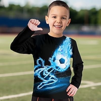 Boys 3D Football Tee Shirt Long Sleeve 3D Print Spring Fall Sports Fashion Streetwear Polyester Kids 3-12 Years Crew Neck Outdoor Casual Daily Regular Fit miniinthebox